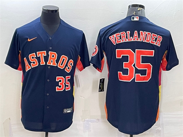 Men's Houston Astros #35 Justin Verlander Navy With Patch Cool Base Stitched Jersey